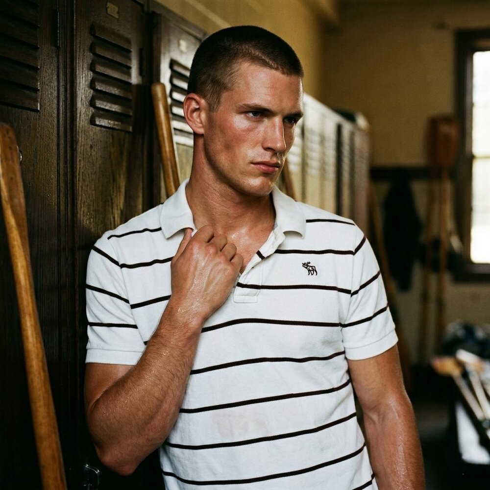 Abercrombie & Fitch Men Medium Polo White Maroon Cotton Striped Shirt Archival